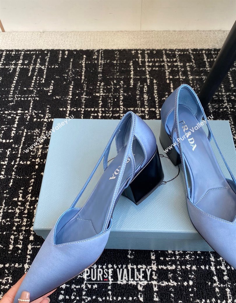 Prada Satin cut-out pumps 6.5cm Light Blue 2024 1I736N (KL-241115118)