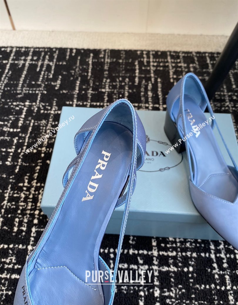 Prada Satin cut-out pumps 6.5cm Light Blue 2024 1I736N (KL-241115118)