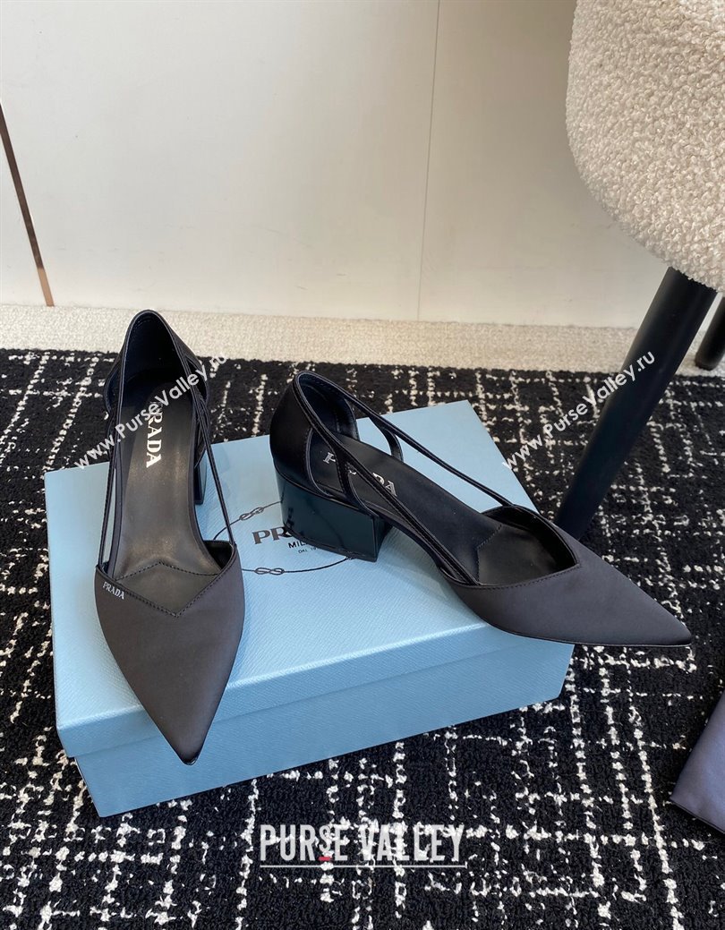 Prada Satin cut-out pumps 6.5cm Black 2024 1I736N (KL-241115119)