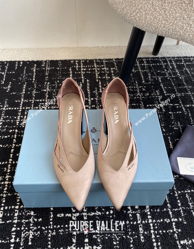 Prada Satin cut-out pumps 6.5cm Khaki 2024 1I741N (KL-241115055)