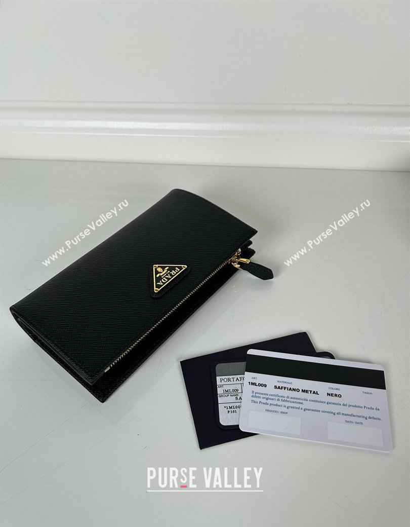 Prada Large Saffiano leather wallet black/gold triangle 2024 1ML009 (YZ-241213038)