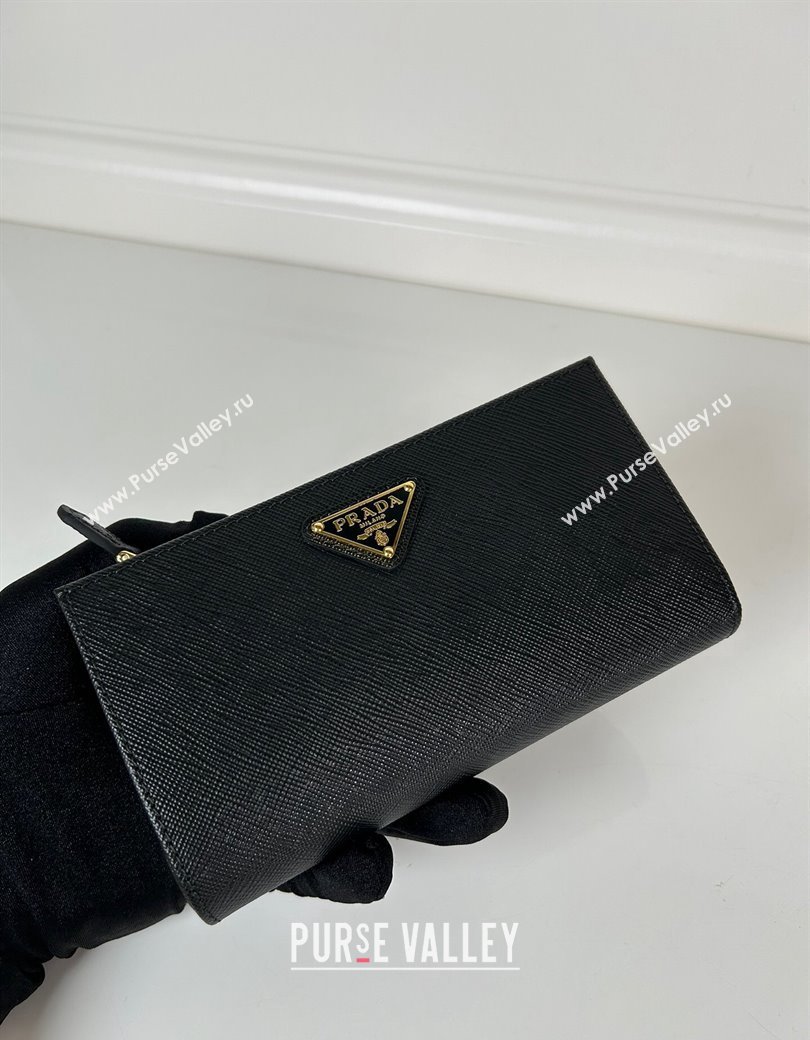 Prada Large Saffiano leather wallet black /silver triangle 2024 1ML009 (YZ-241213039)