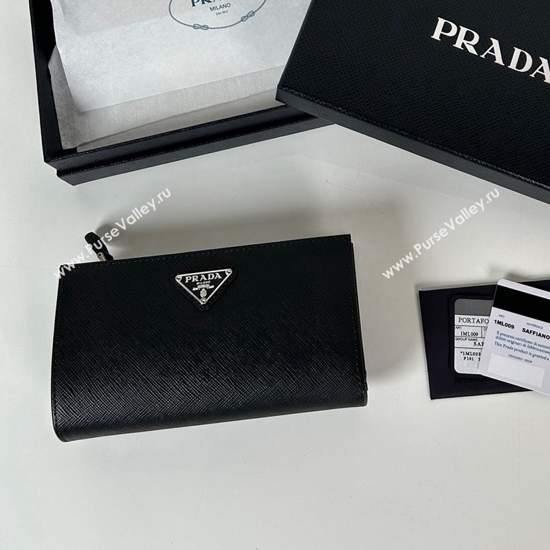 Prada Large Saffiano leather wallet black /silver triangle 2024 1ML009 (YZ-241213039)