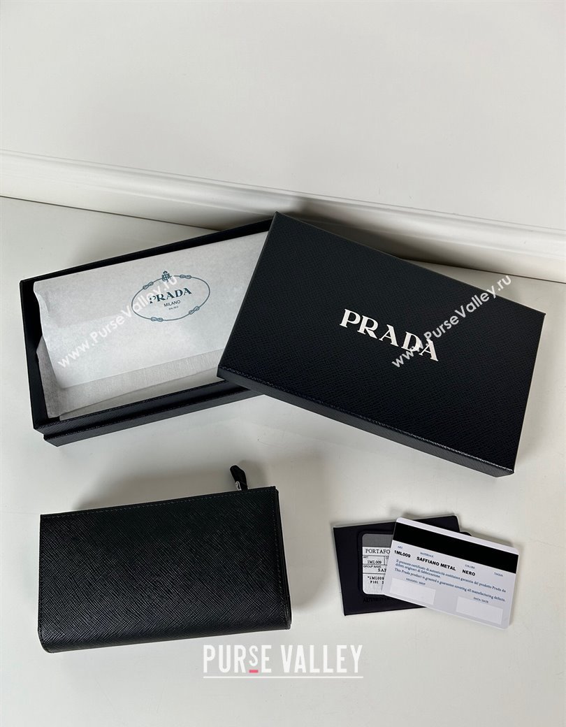 Prada Large Saffiano leather wallet black /silver triangle 2024 1ML009 (YZ-241213039)