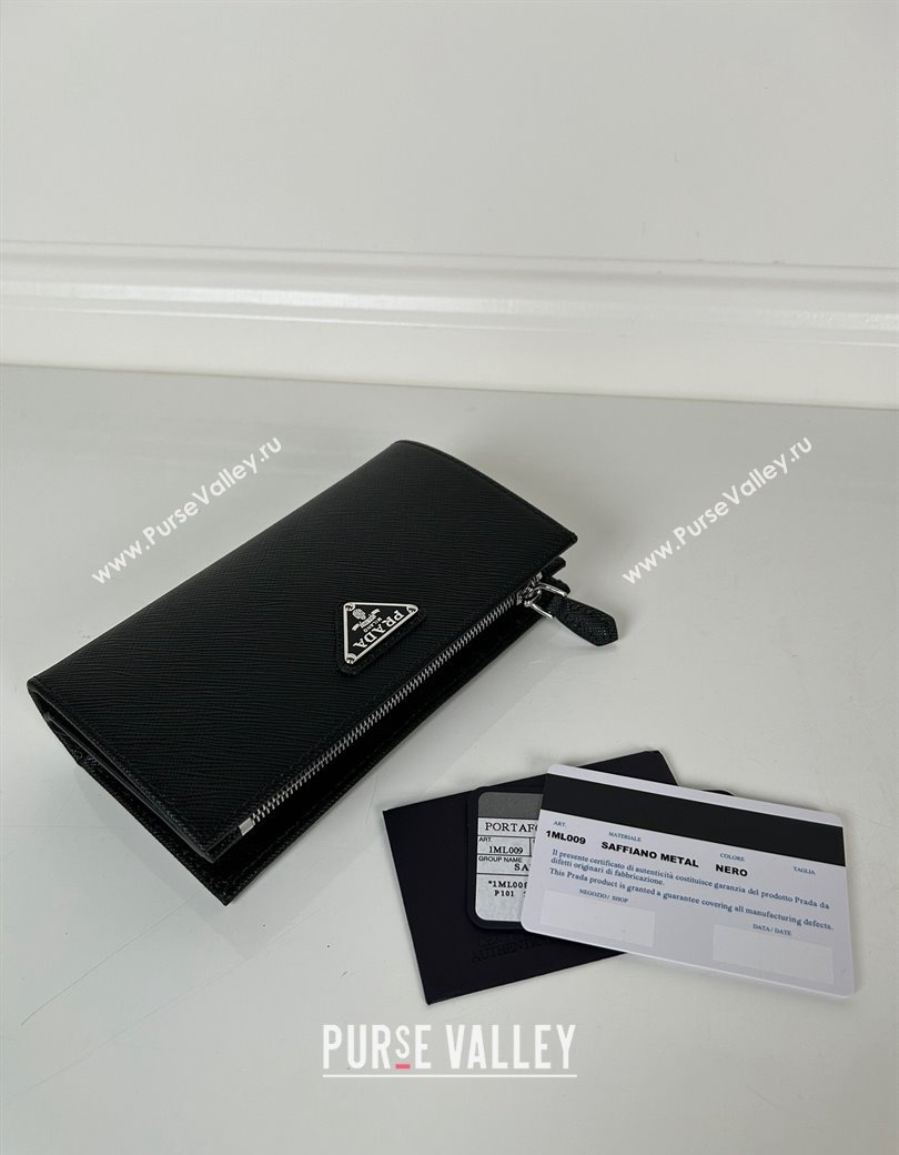 Prada Large Saffiano leather wallet black /silver triangle 2024 1ML009 (YZ-241213039)