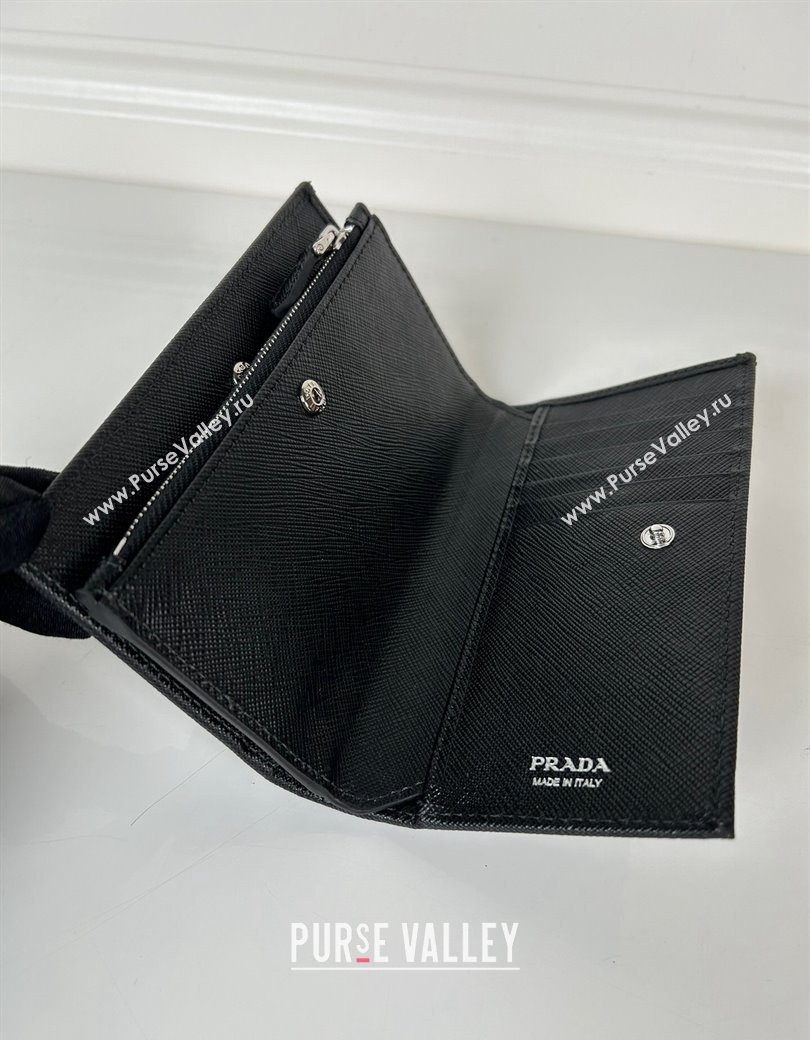 Prada Large Saffiano leather wallet black /silver triangle 2024 1ML009 (YZ-241213039)