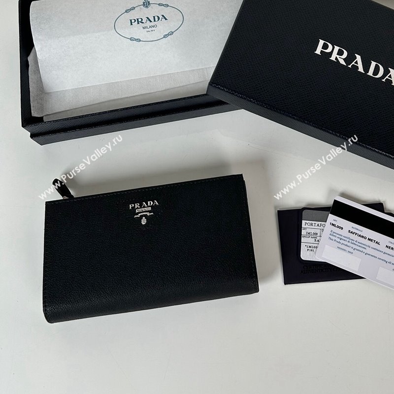 Prada Large Saffiano leather wallet black/silver logo 2024 1ML009 (YZ-241213040)