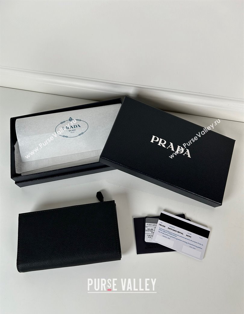 Prada Large Saffiano leather wallet black/silver logo 2024 1ML009 (YZ-241213040)