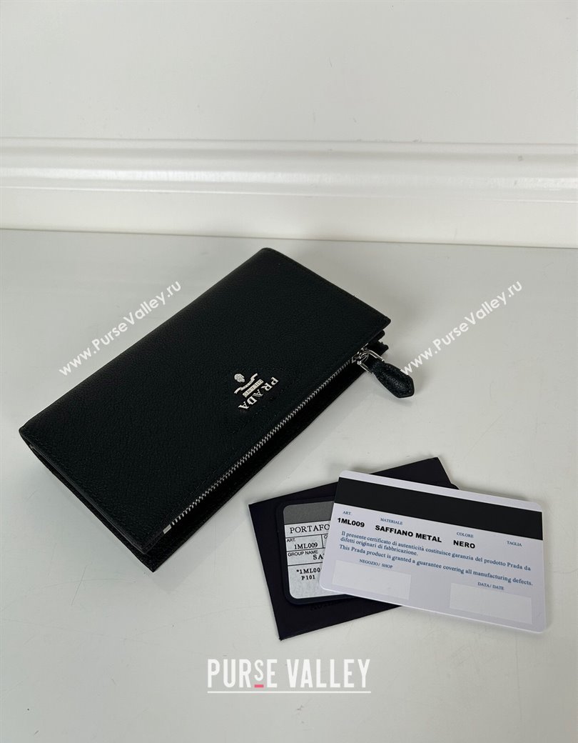 Prada Large Saffiano leather wallet black/silver logo 2024 1ML009 (YZ-241213040)