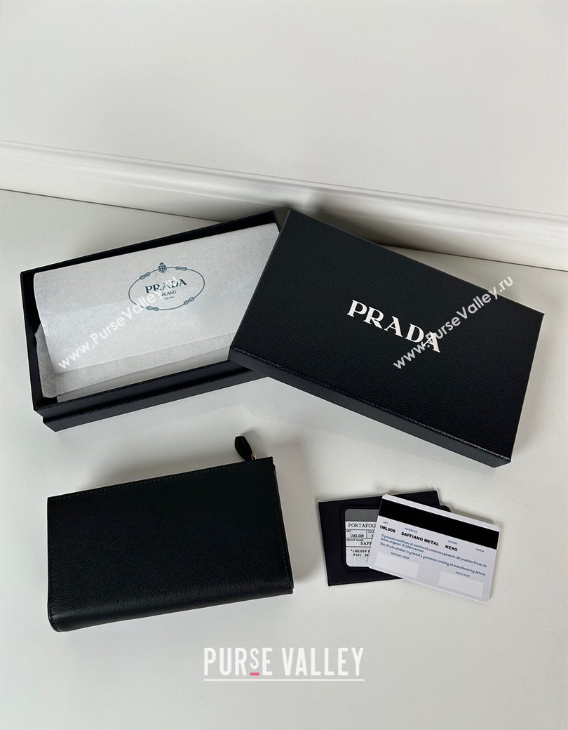 Prada Large Saffiano leather wallet black/gold logo 2024 1ML009 (YZ-241213042)