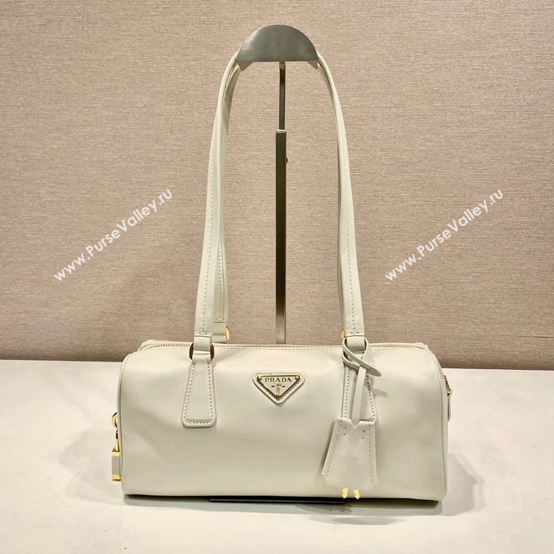 Prada Medium leather top-handle bag with padlock White 2024 1BB127 (YZ-241213046)