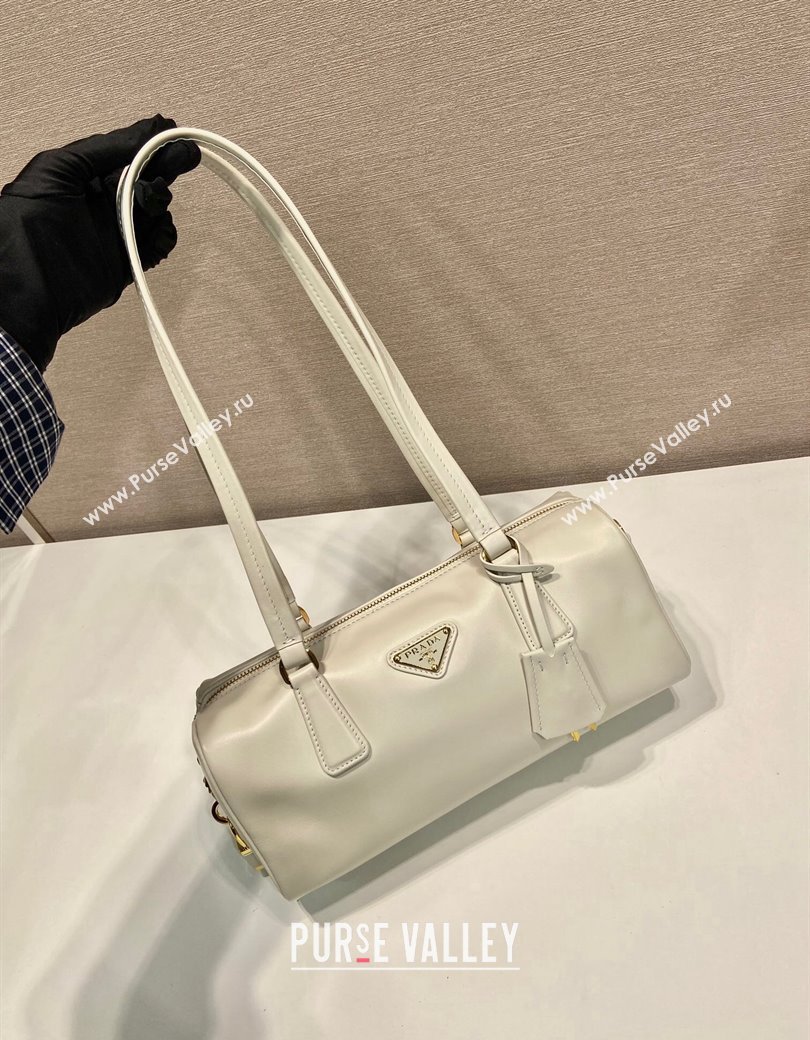 Prada Medium leather top-handle bag with padlock White 2024 1BB127 (YZ-241213046)