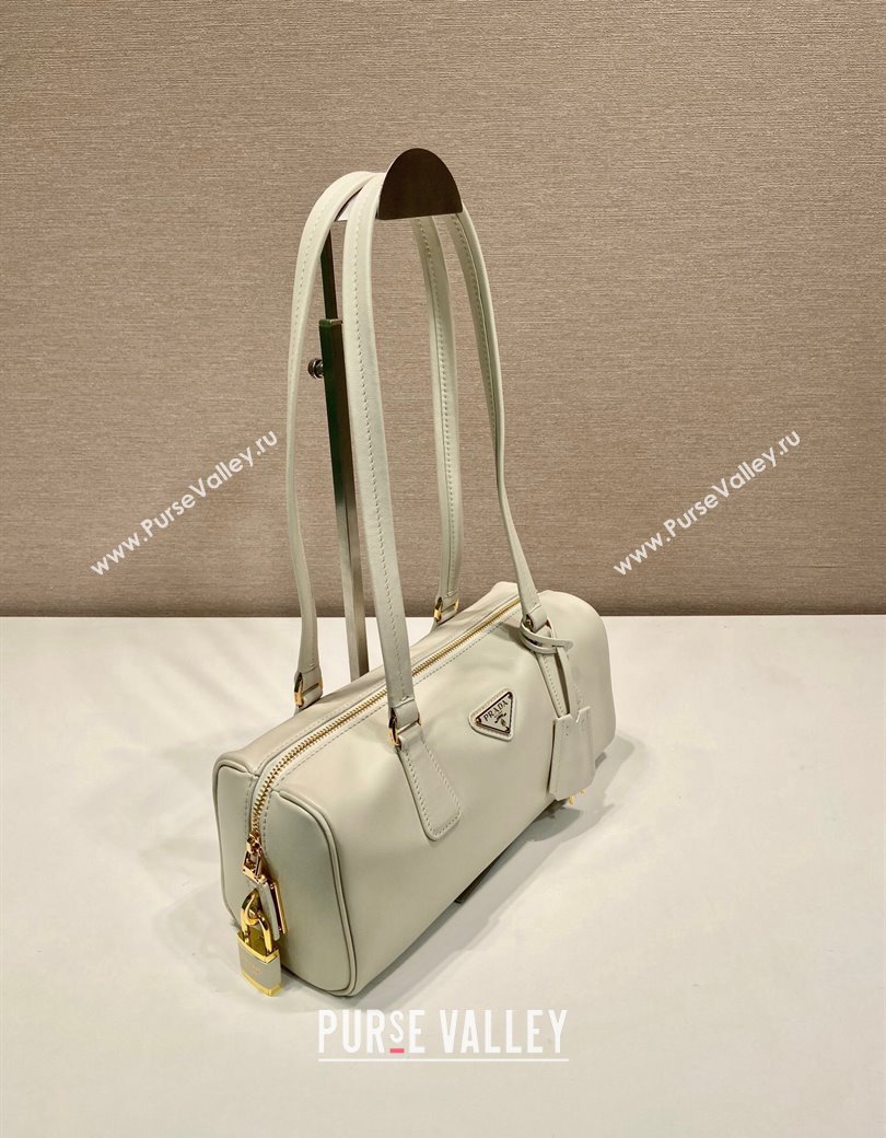 Prada Medium leather top-handle bag with padlock White 2024 1BB127 (YZ-241213046)