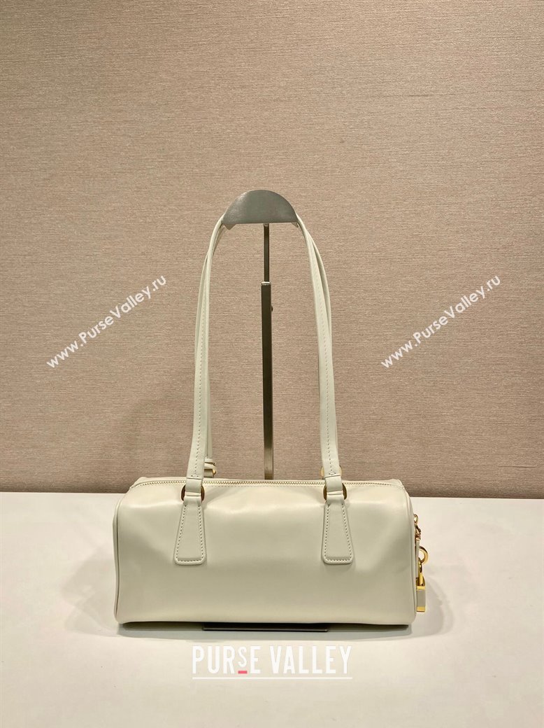 Prada Medium leather top-handle bag with padlock White 2024 1BB127 (YZ-241213046)