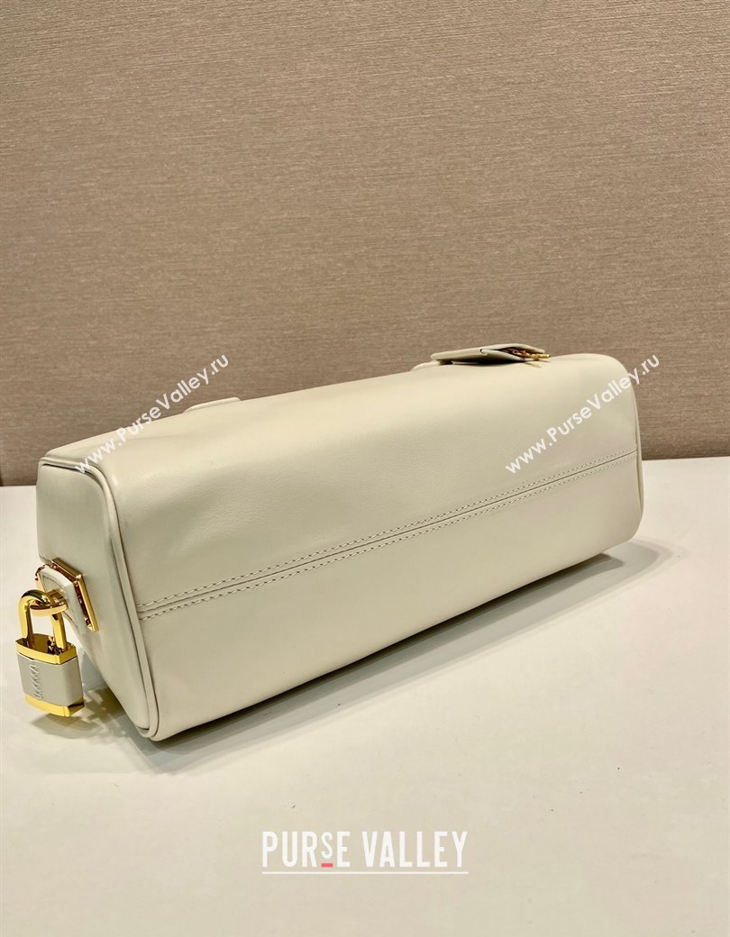 Prada Medium leather top-handle bag with padlock White 2024 1BB127 (YZ-241213046)