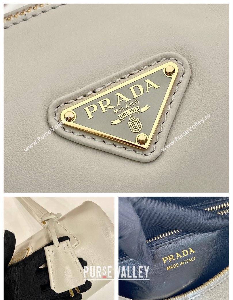 Prada Medium leather top-handle bag with padlock White 2024 1BB127 (YZ-241213046)