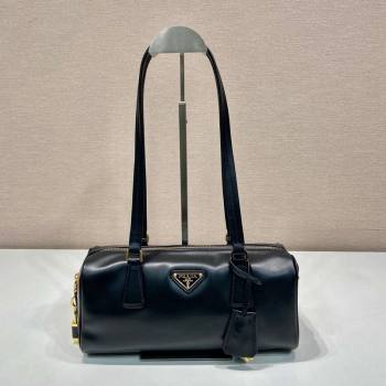 Prada Medium leather top-handle bag with padlock Black 2024 1BB127 (YZ-241213047)