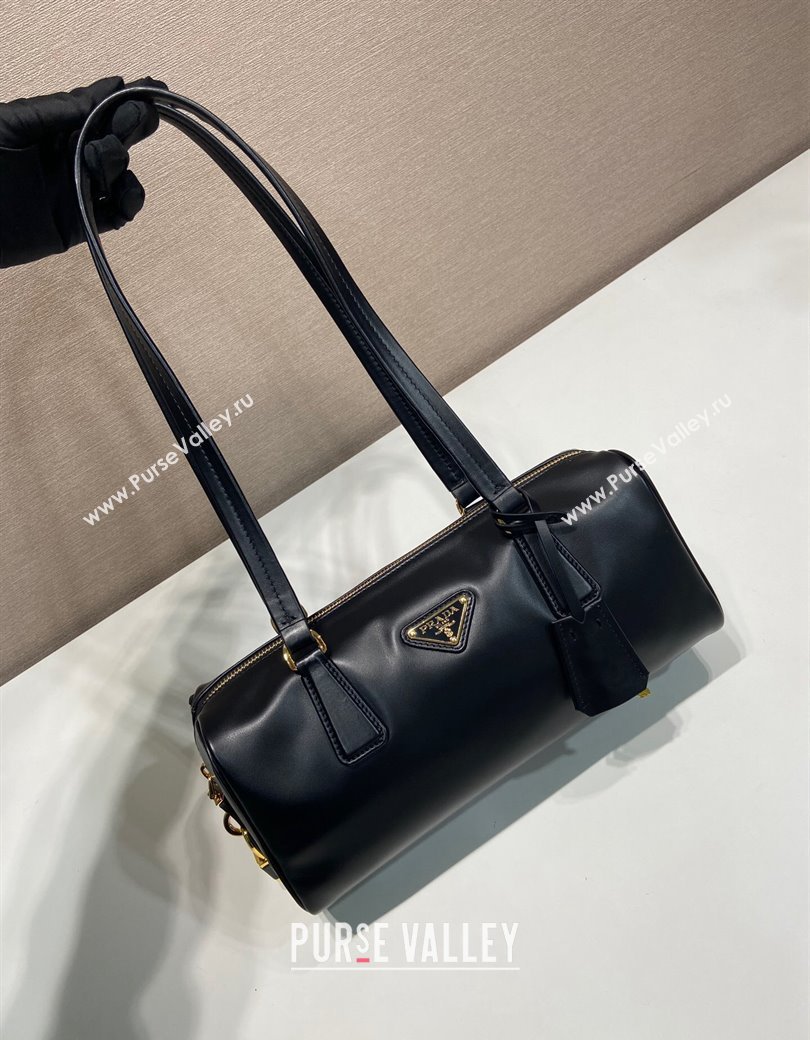 Prada Medium leather top-handle bag with padlock Black 2024 1BB127 (YZ-241213047)