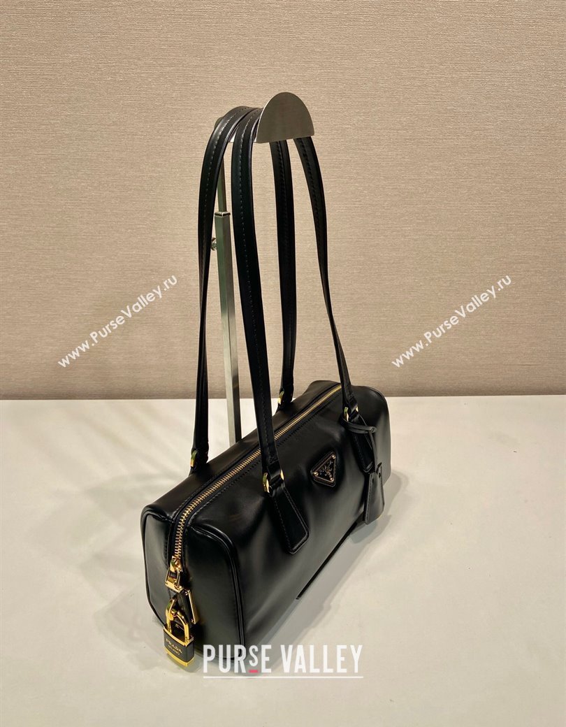 Prada Medium leather top-handle bag with padlock Black 2024 1BB127 (YZ-241213047)