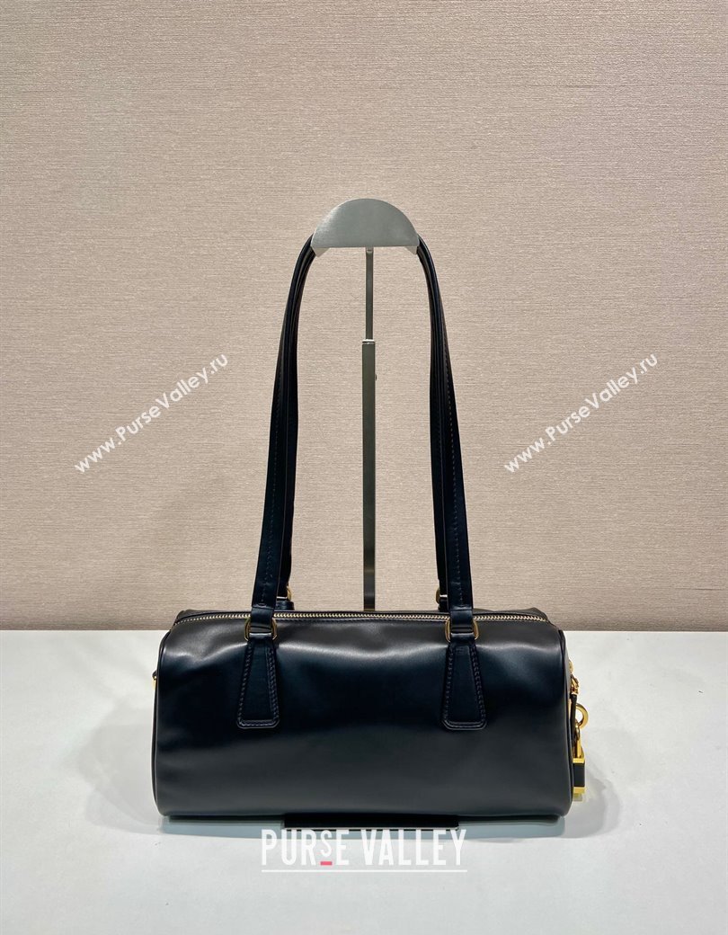 Prada Medium leather top-handle bag with padlock Black 2024 1BB127 (YZ-241213047)