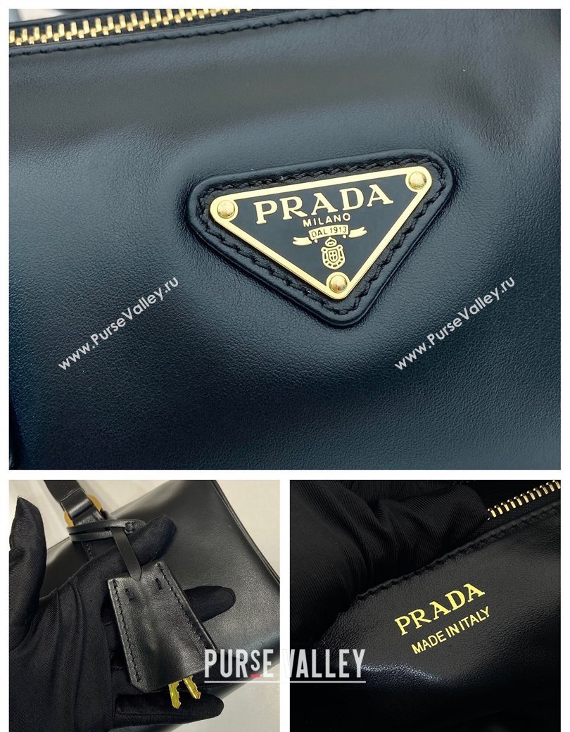 Prada Medium leather top-handle bag with padlock Black 2024 1BB127 (YZ-241213047)