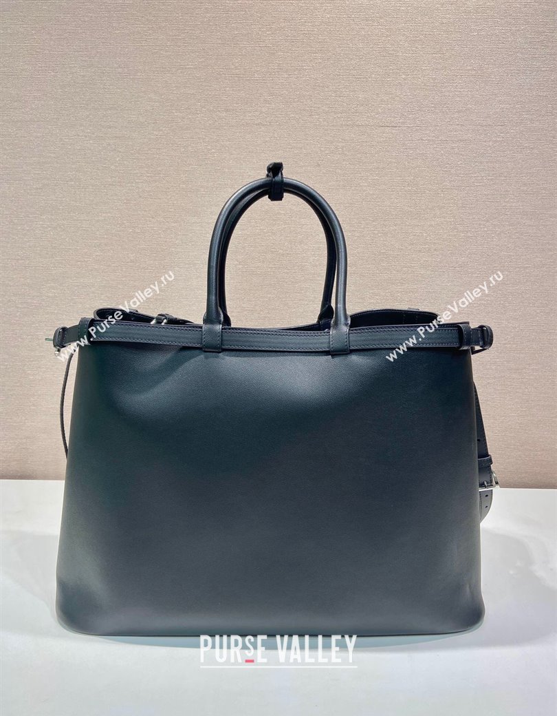 Prada Mens Buckle large leather handbag with double belt Black 2024 1BG126 (YZ-241213048)