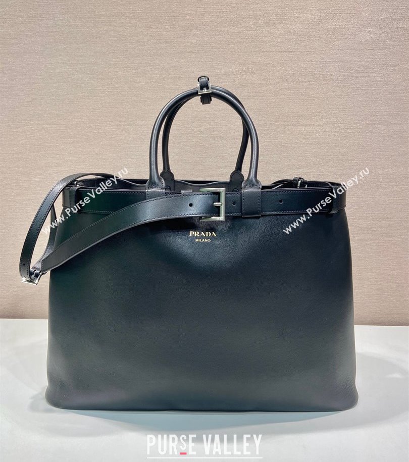 Prada Mens Buckle large leather handbag with buckle belt Black 2024 1BG126 (YZ-241213050)