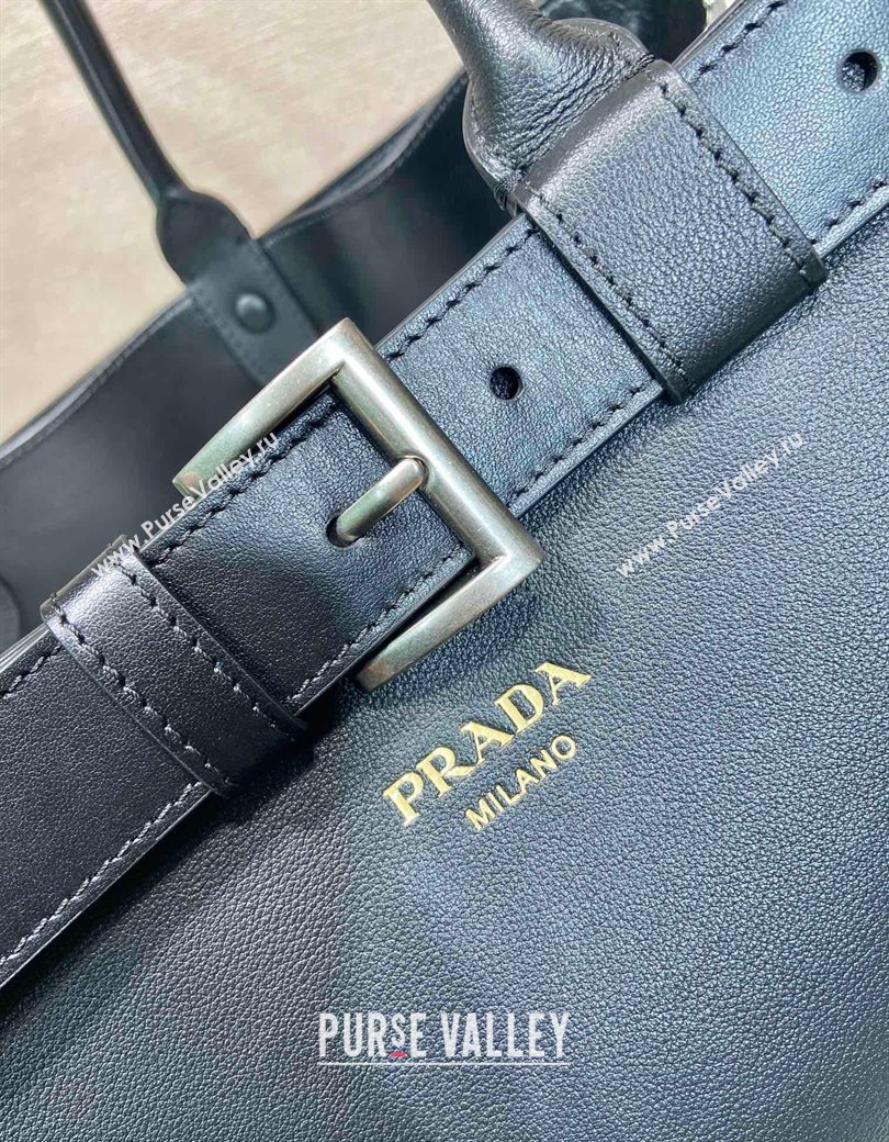 Prada Mens Buckle large leather handbag with buckle belt Black 2024 1BG126 (YZ-241213050)