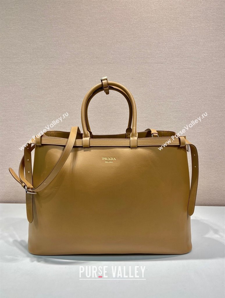 Prada Mens Buckle large leather handbag with double belt Dark Beige 2024 1BG126 (YZ-241213049)