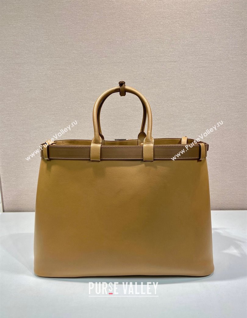 Prada Mens Buckle large leather handbag with buckle belt Dark Beige 2024 1BG126 (YZ-241213051)