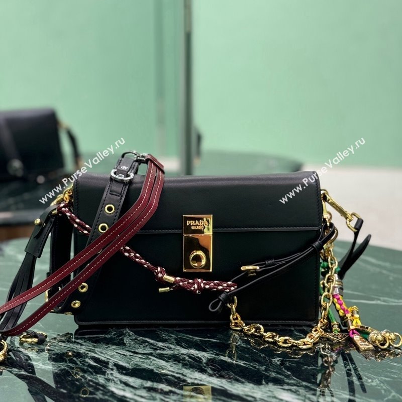 Prada Soft Sound small leather shoulder bag with charms Black 2024 1BD379 (YZ-241213060)