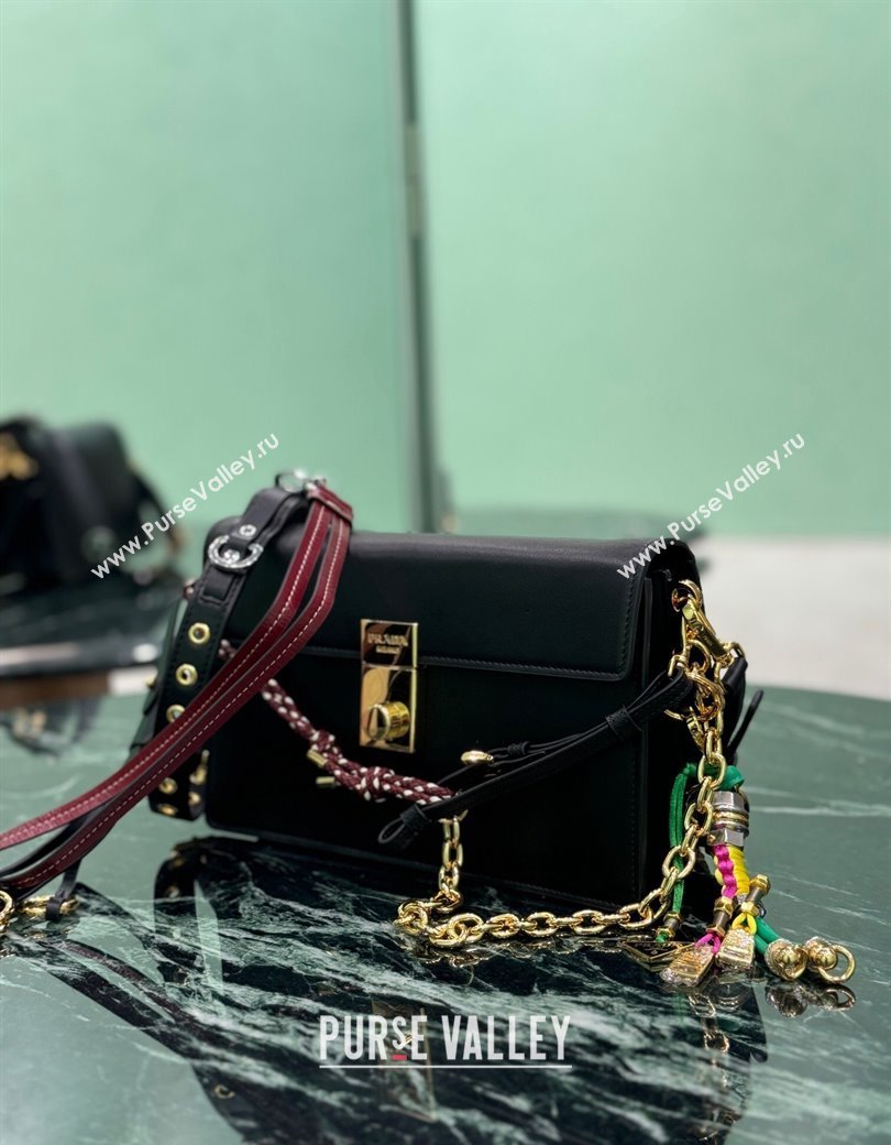 Prada Soft Sound small leather shoulder bag with charms Black 2024 1BD379 (YZ-241213060)