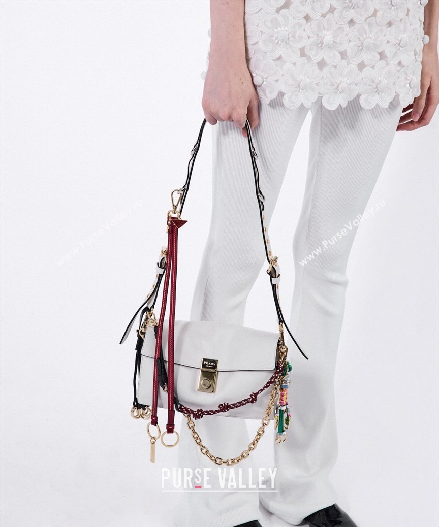 Prada Soft Sound small leather shoulder bag with charms White 2024 1BD379 (YZ-241213061)