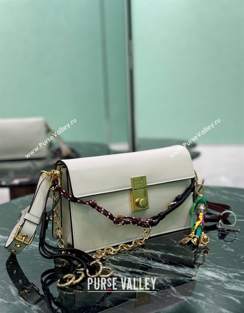 Prada Soft Sound small leather shoulder bag with charms White 2024 1BD379 (YZ-241213061)