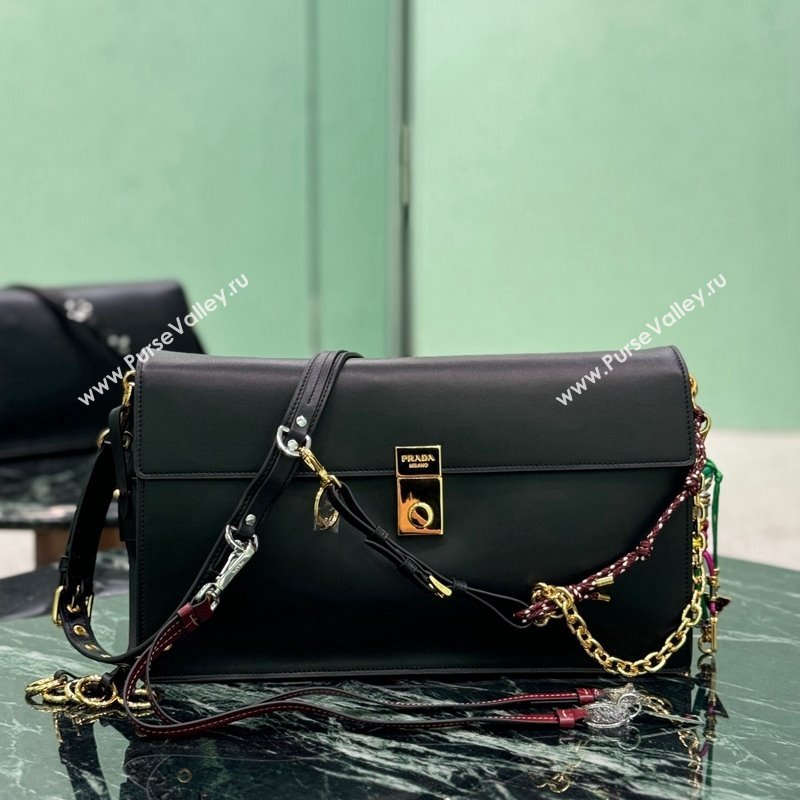 Prada Soft Sound large leather shoulder bag with charms Black 2024 1BD378 (YZ-241213062)