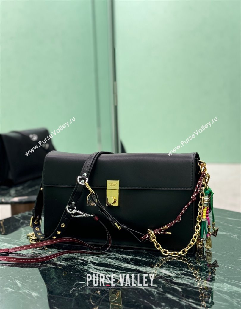 Prada Soft Sound large leather shoulder bag with charms Black 2024 1BD378 (YZ-241213062)
