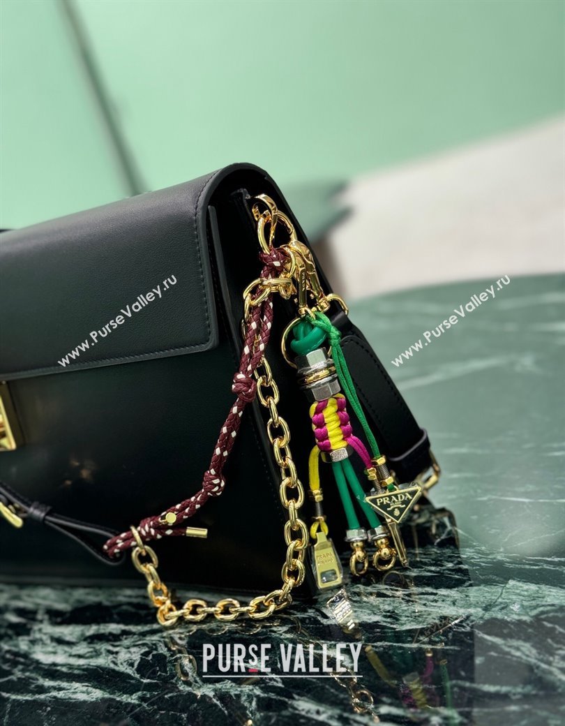 Prada Soft Sound large leather shoulder bag with charms Black 2024 1BD378 (YZ-241213062)