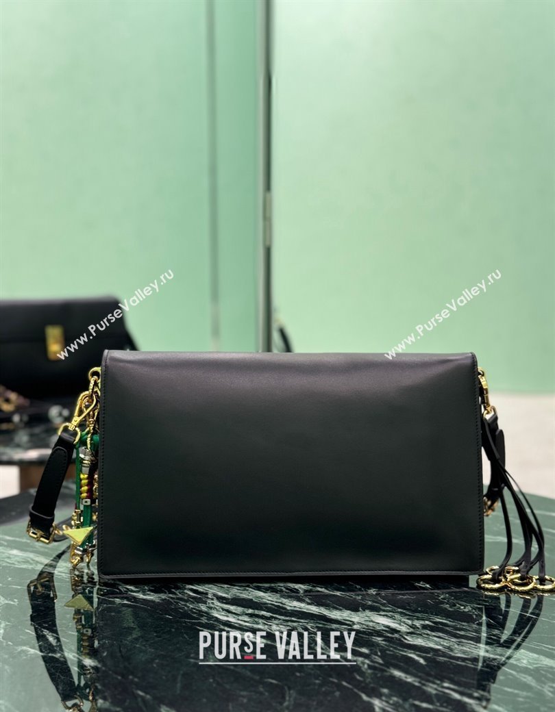 Prada Soft Sound large leather shoulder bag with charms Black 2024 1BD378 (YZ-241213062)