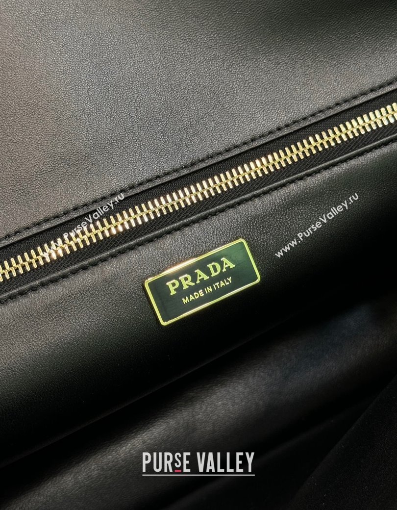 Prada Soft Sound large leather shoulder bag with charms Black 2024 1BD378 (YZ-241213062)