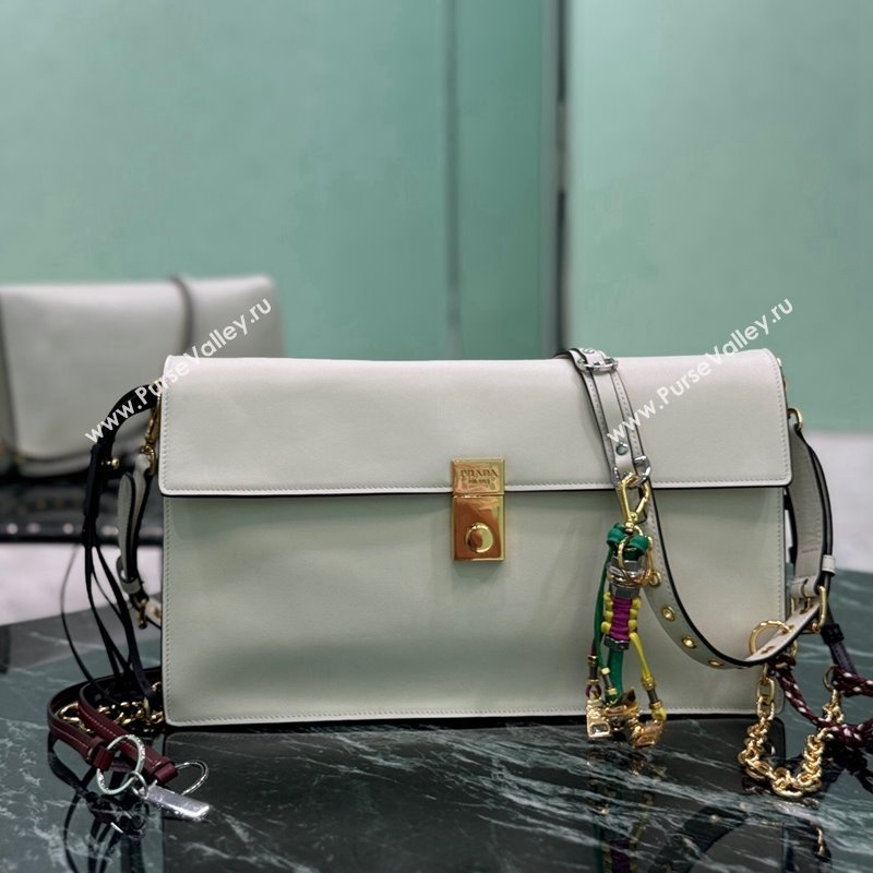 Prada Soft Sound large leather shoulder bag with charms White 2024 1BD378 (YZ-241213063)