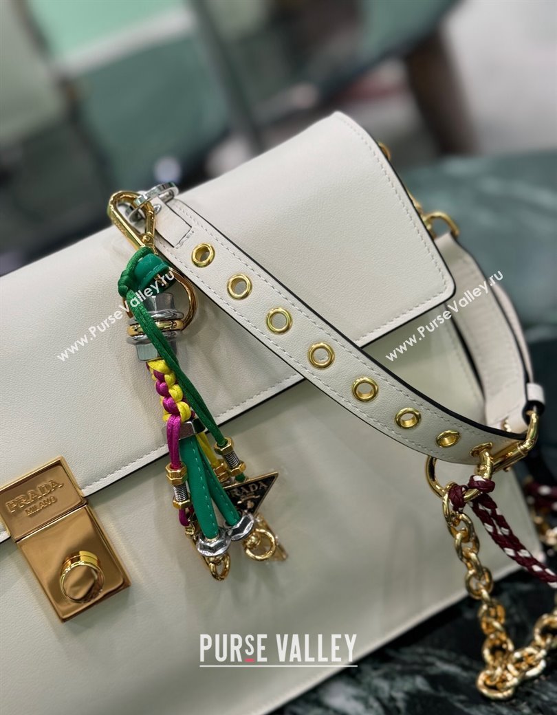 Prada Soft Sound large leather shoulder bag with charms White 2024 1BD378 (YZ-241213063)