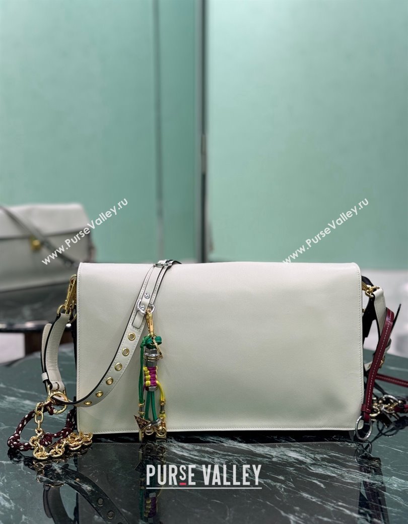 Prada Soft Sound large leather shoulder bag with charms White 2024 1BD378 (YZ-241213063)