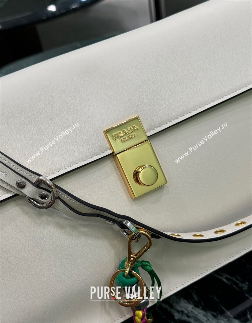 Prada Soft Sound large leather shoulder bag with charms White 2024 1BD378 (YZ-241213063)