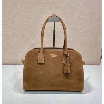 Prada Medium suede tote bag Caramel Brown 2024 1BG538 (YZ-241213064)