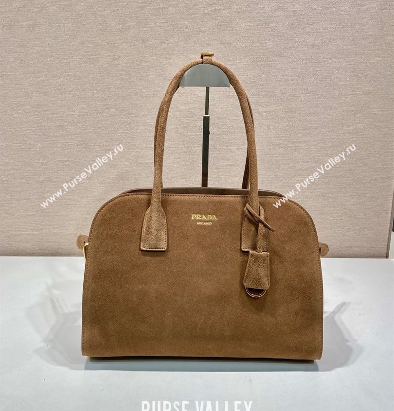 Prada Medium suede tote bag Caramel Brown 2024 1BG538 (YZ-241213064)