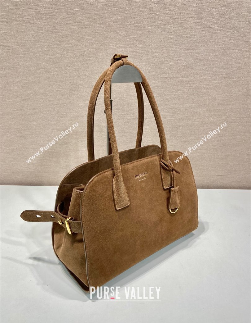 Prada Medium suede tote bag Caramel Brown 2024 1BG538 (YZ-241213064)