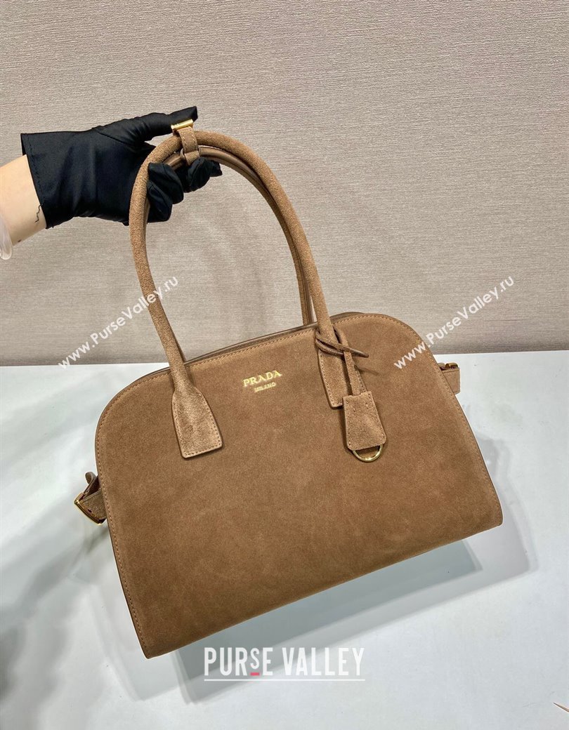 Prada Medium suede tote bag Caramel Brown 2024 1BG538 (YZ-241213064)