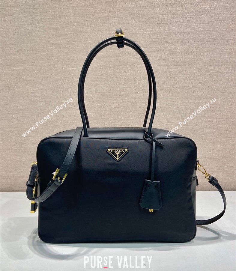 Prada Large Re-Nylon and leather top-handle bag with padlock black 2024 1BB131 (YZ-241213065)