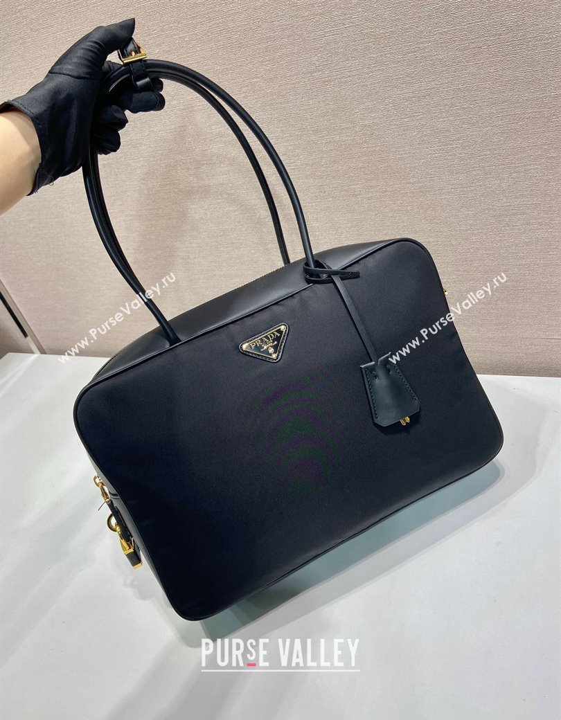 Prada Large Re-Nylon and leather top-handle bag with padlock black 2024 1BB131 (YZ-241213065)