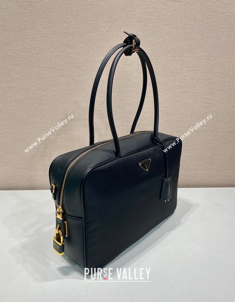 Prada Large Re-Nylon and leather top-handle bag with padlock black 2024 1BB131 (YZ-241213065)